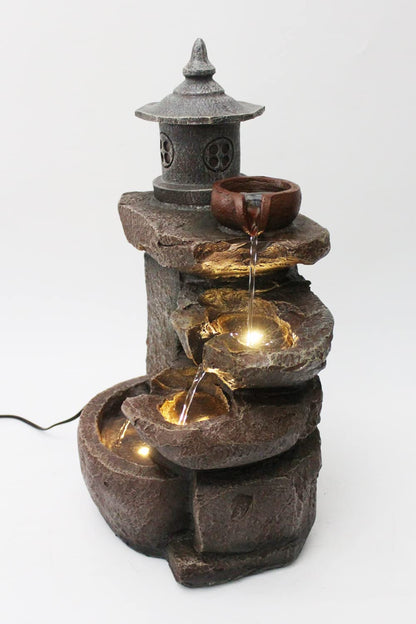 Arnusa fountain BK851 waterfall with lighting garden fountain indoor fountain cascade fountain terrace fountain decoration, brown gray, 50x30 cm.