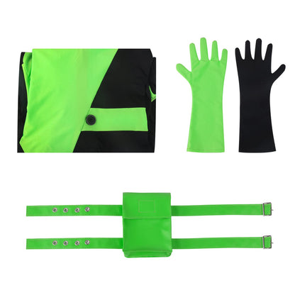 Funhoo Women's Shego Cosplay Costume Bodysuit Jumpsuit with Gloves Leg Bag Green and Black Women's Outfit for Halloween Party Carnival, S