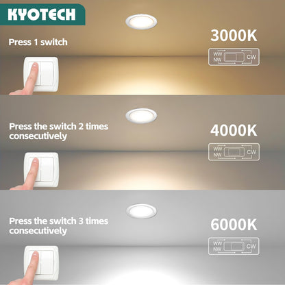 KYOTECH LED furniture recessed light 230V 4W 3 color temperatures 3000K/4000K/6000K G4 LED 300LM light source furniture recessed spotlight, borehole 55-58mm and 20mm flat, brushed stainless steel chrome-3 piece set.