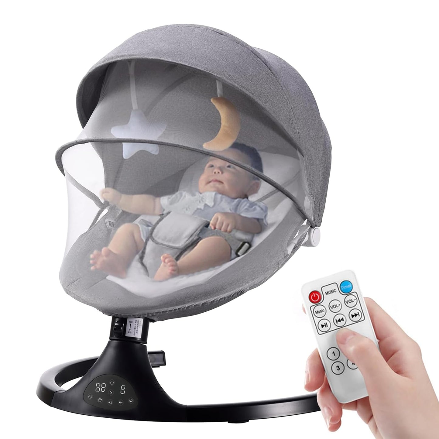 Baby bouncer, swing with tilting function, foldable, rocking baby with Bluetooth function.