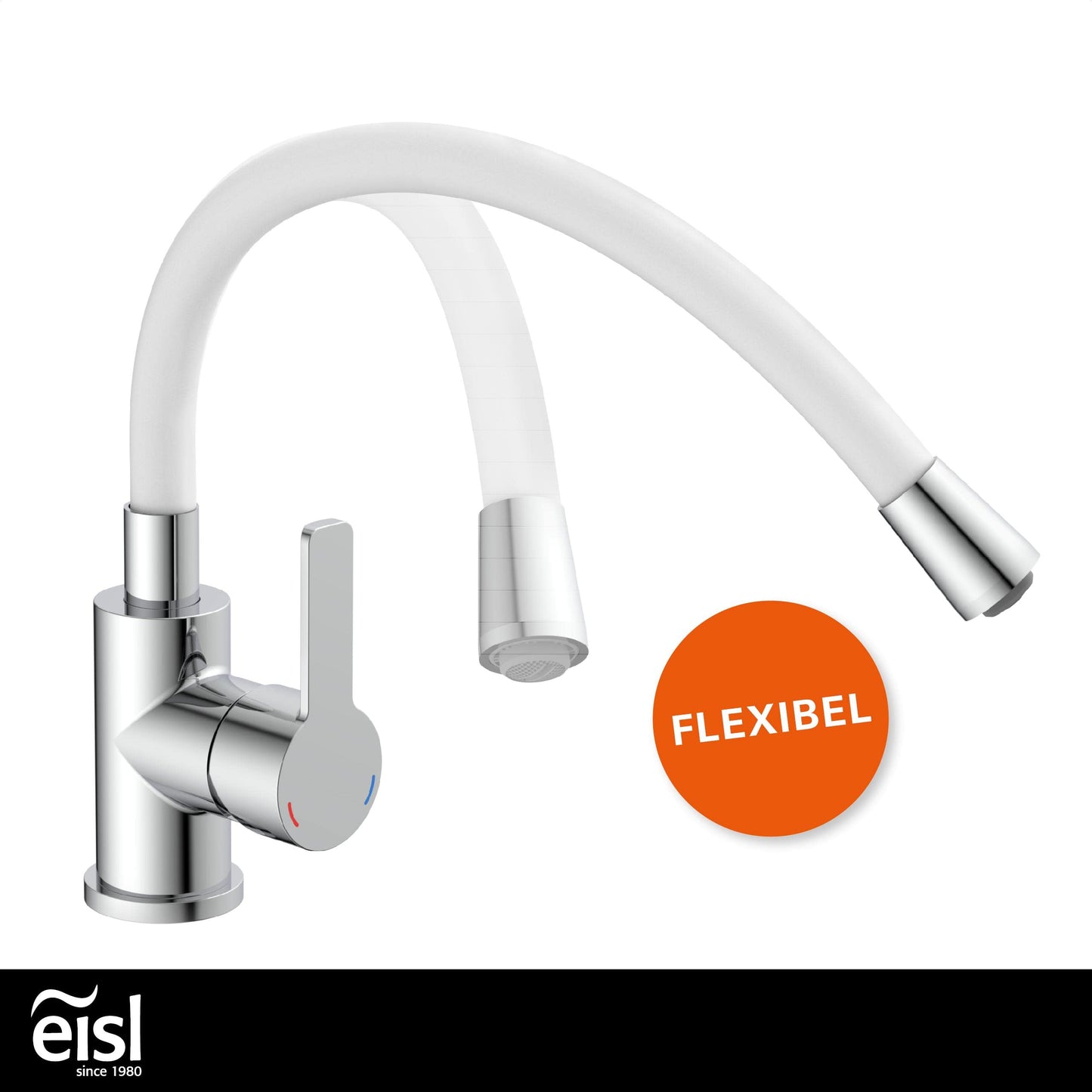 EISL Basin Mixer FLEXO, flexible spout in white, bathroom faucet, adjustable tap for bathroom, NI075FLCRW