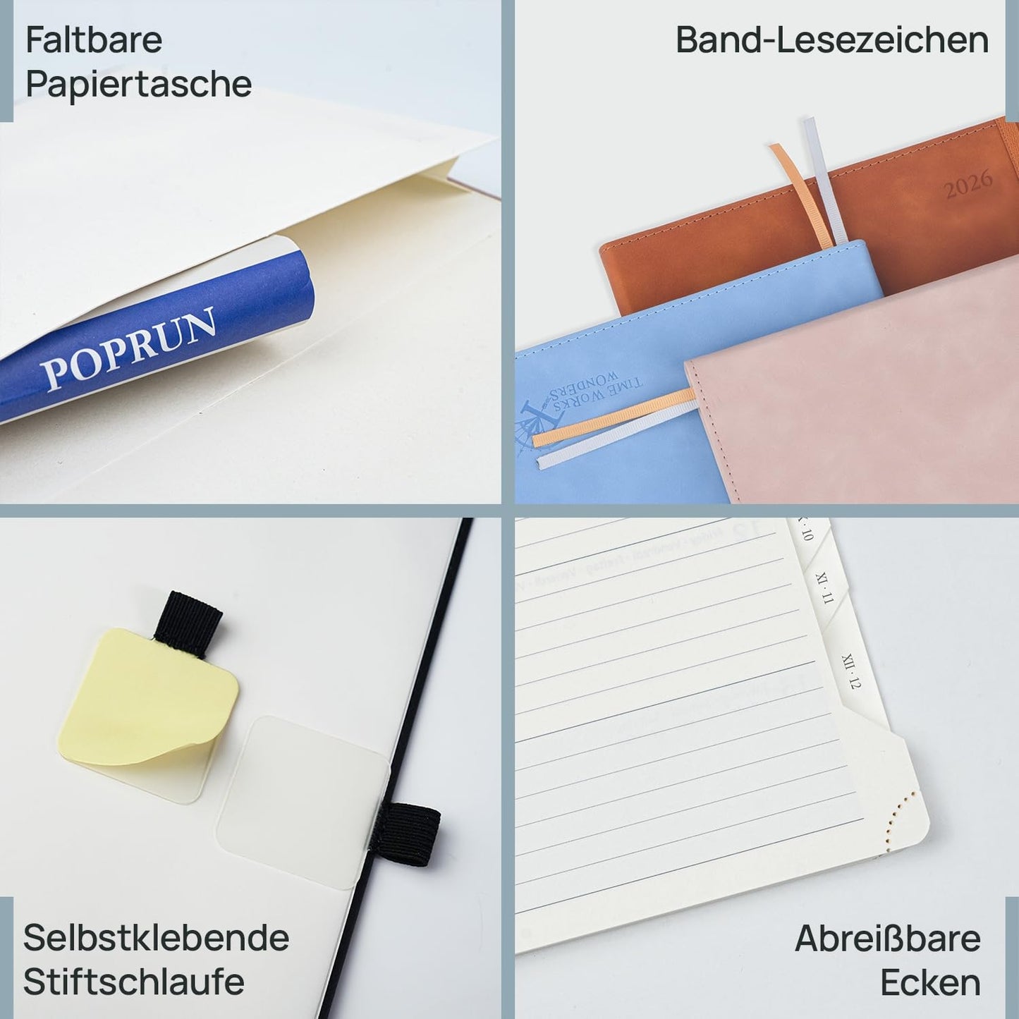 POPRUN Calendar 2026 Book calendar Softcover with PU leather, approx. A4 (26.5 x 21.5 cm) - Appointment planner, weekly planner notebook (Jan. 2026-Dec. 2026) with 100 GSM paper