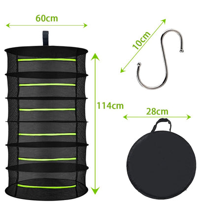 MORELX Herb Drying Rack, 6-layer Drynet, Hanging Drying Net with zippers, Foldable Drying Net with S-hooks and storage bag.