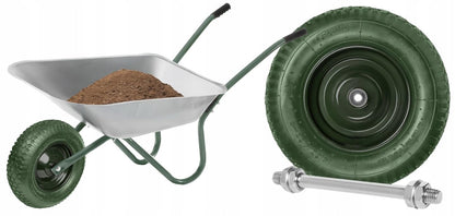 KRUMAD wheelbarrow wheel, puncture-proof, maintenance-free, steel rim, double ball bearings, includes axle, spare wheel for wheelbarrow & transport carts, 4.80/4.00-8, 200 kg load capacity, dark green (PU foam)