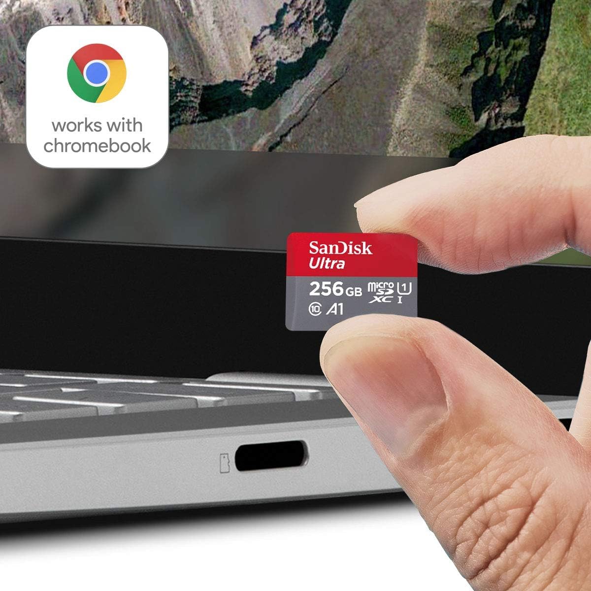 SanDisk Ultra 256GB microSDXC UHS-I card for Chromebook with SD adapter (For smartphones and tablets, A1, Class 10, U1, Full HD videos, up to 150MB/s read speed) 10-year warranty