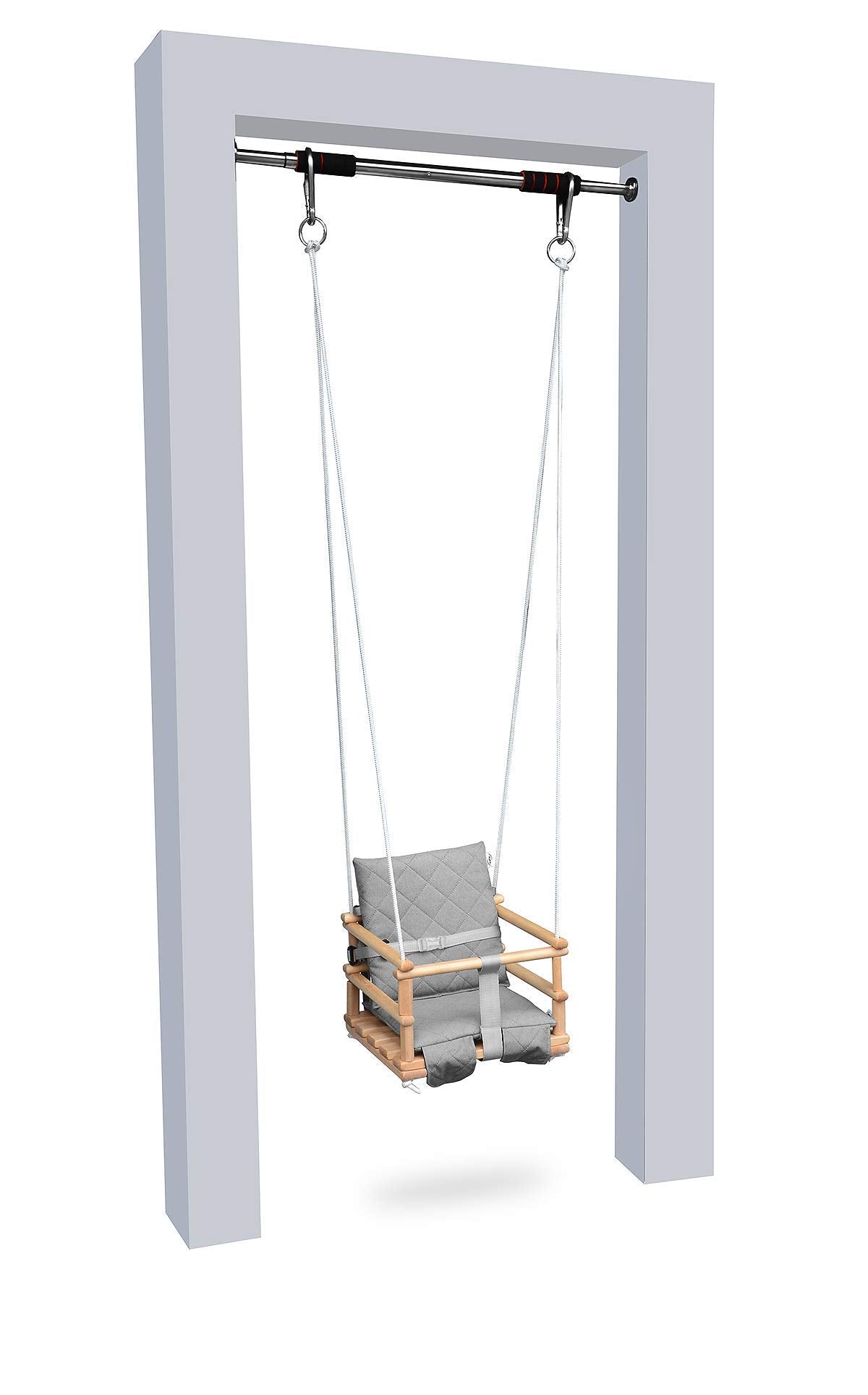 Children's swing wooden baby swing room swing indoor baby swing fabric baby seat baby swing for hanging 4 in 1 (natural/light gray)