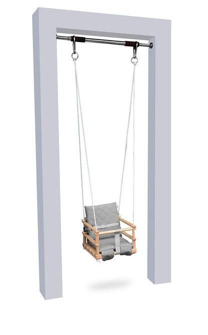 Children's swing wooden baby swing room swing indoor baby swing fabric baby seat baby swing for hanging 4 in 1 (natural/light gray)