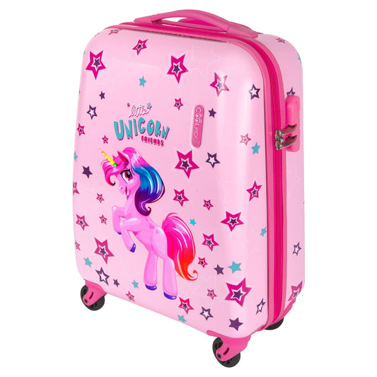 PERLETTI Unicorn Kids Suitcase Pink - Kids Trolley Carry-On Lightweight 4 Wheels and Combination Lock - Hard Shell Cabin Trolley for Girls - Travel Luggage Lufthansa Ryanair 51x35x20 cm (Unicorn Pink, XS)