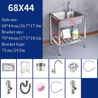 Kitchen sink stainless steel sink with stand free-standing commercial restaurant kitchen washing station hand sink with drain basket for laundry backyard garage outdoor (Color: Hot co