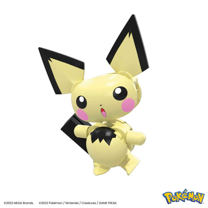 Mega Brands POKÉMON Pikachu - Evolution set with Pichu, Pikachu, and Raichu, featuring themed environment and battle effect elements, for kids 6+. HKT23