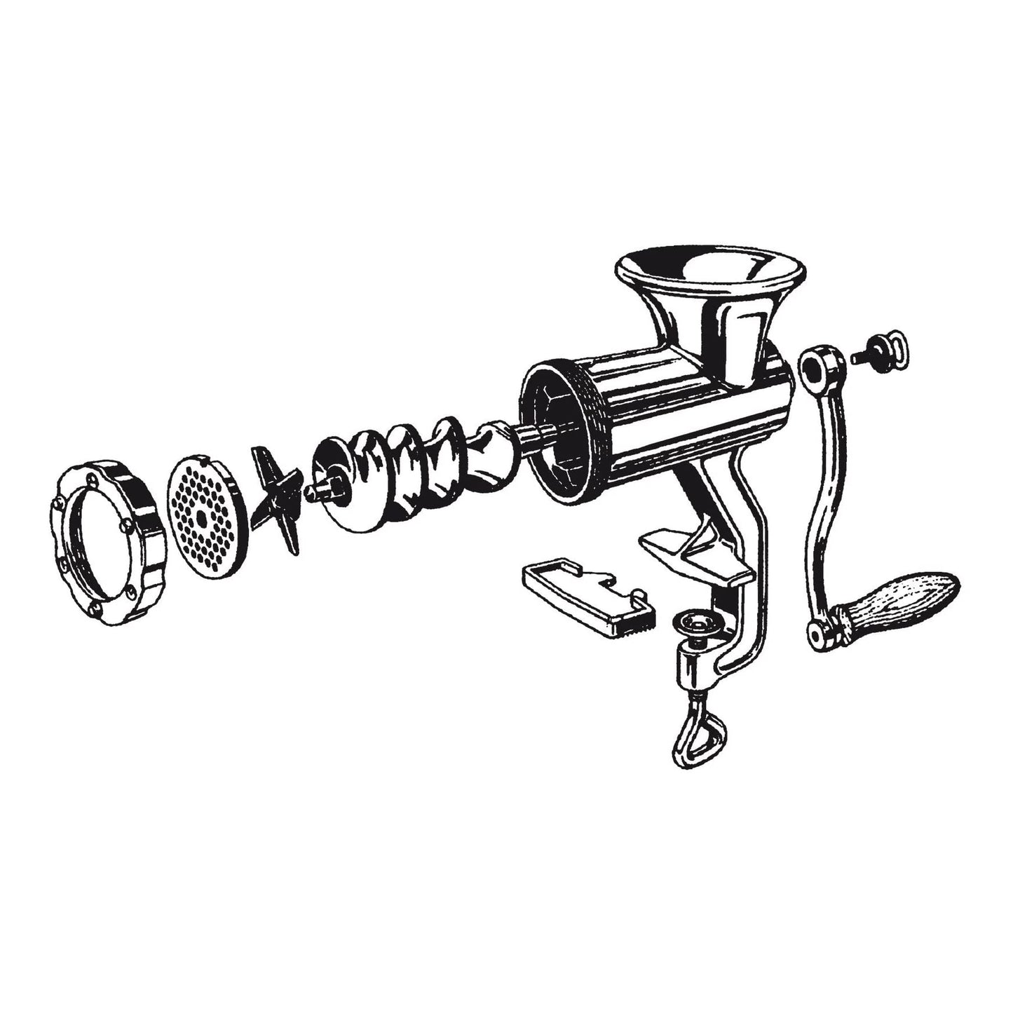 Westmark meat grinder size 8, with 4.5 mm hole size plate, including screw clamp for table mounting, Tinned steel cast, Silver, 97522260