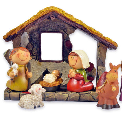 Text 1: Grooved Maker Children Nativity Set with Stable 12-Piece 78356-2.5-9cm - Polyresin Christmas Nativity Jesus Birth Christmas Miracle Christmas Eve Christmas Decoration