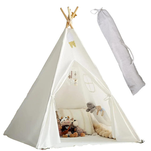 Lifemaison Kids Teepee Play Tent Polyester 120x120x130cm, Children's Tent White Kids Teepee in Montessori style Polyester and wood frame, Teepee Tent for Kids, Polyester Teepee Kids Tent for Outdoor and Indoor