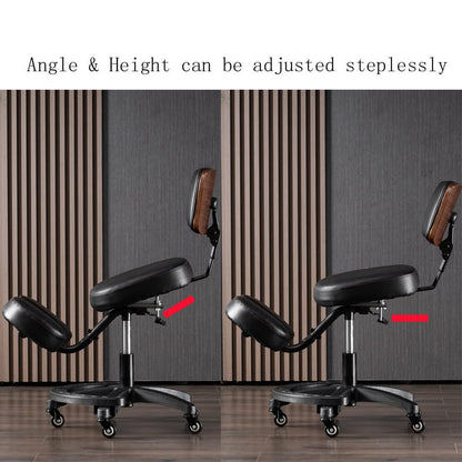 YOOTMEEN YDM-1458-2C ergonomic office kneeling chair with back support, adjustable height and angle, upright sitting position, thick comfortable cushions, black with walnut wood finish.