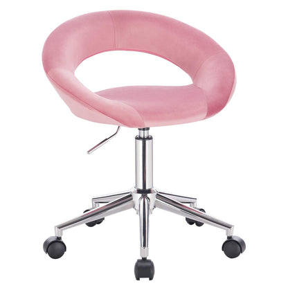 WOLTU BS100rs 1x work stool office stool swivel stool desk chair office chair cosmetic stool with wheels height adjustable, velvet, pink