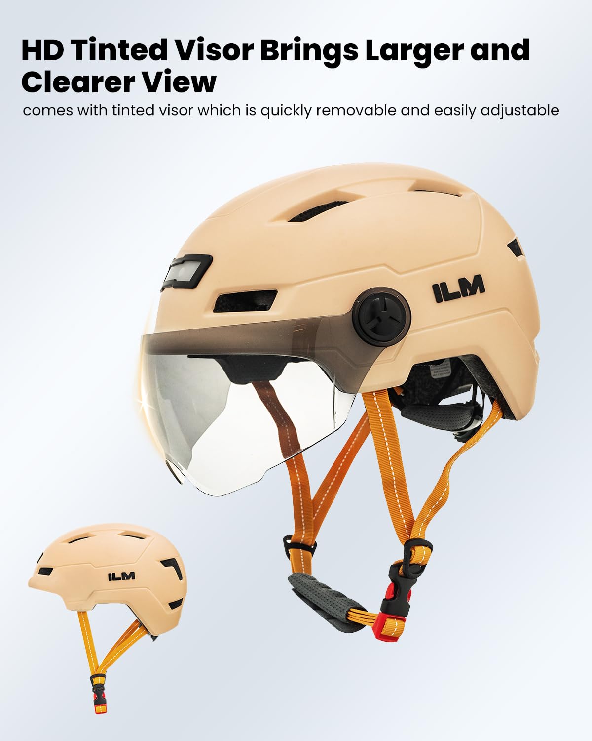 ILM bicycle helmet with visor and LED light Mountain&Road helmets for women and men Helmet for commuting in the city E3-10L, Orange Pink, XS