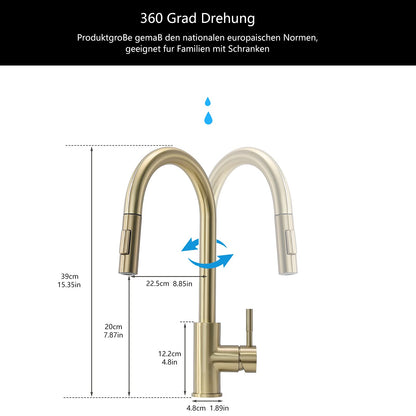 TIMACO Brushed Gold Kitchen Faucet with Pull-Out Sprayer Kitchen Sink Faucet 360° Swivel Mixer Tap for Kitchen Sink Single Handle Faucet for Kitchen Sink Dishwashing Faucet