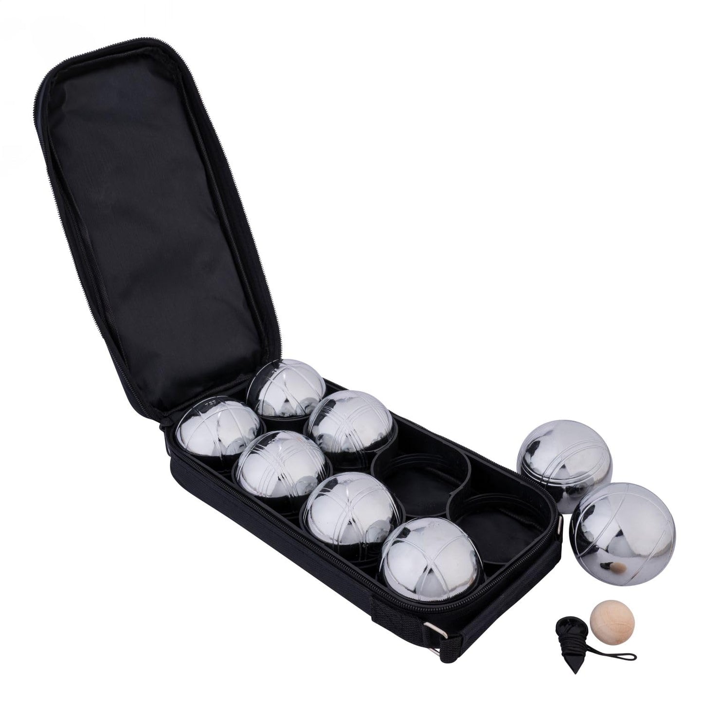 Engelhart - 010203 - Carrying bag with 8 Petanque Boules - Including distance measurer - Practical bag - Outdoor game - Metal boules and wooden cochonnet - Ages 6+