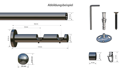 inDeco COLUMBES, curtain rod with inner track Ø 16 mm made to measure, 2-rail, stainless steel look, complete set with accessories.
