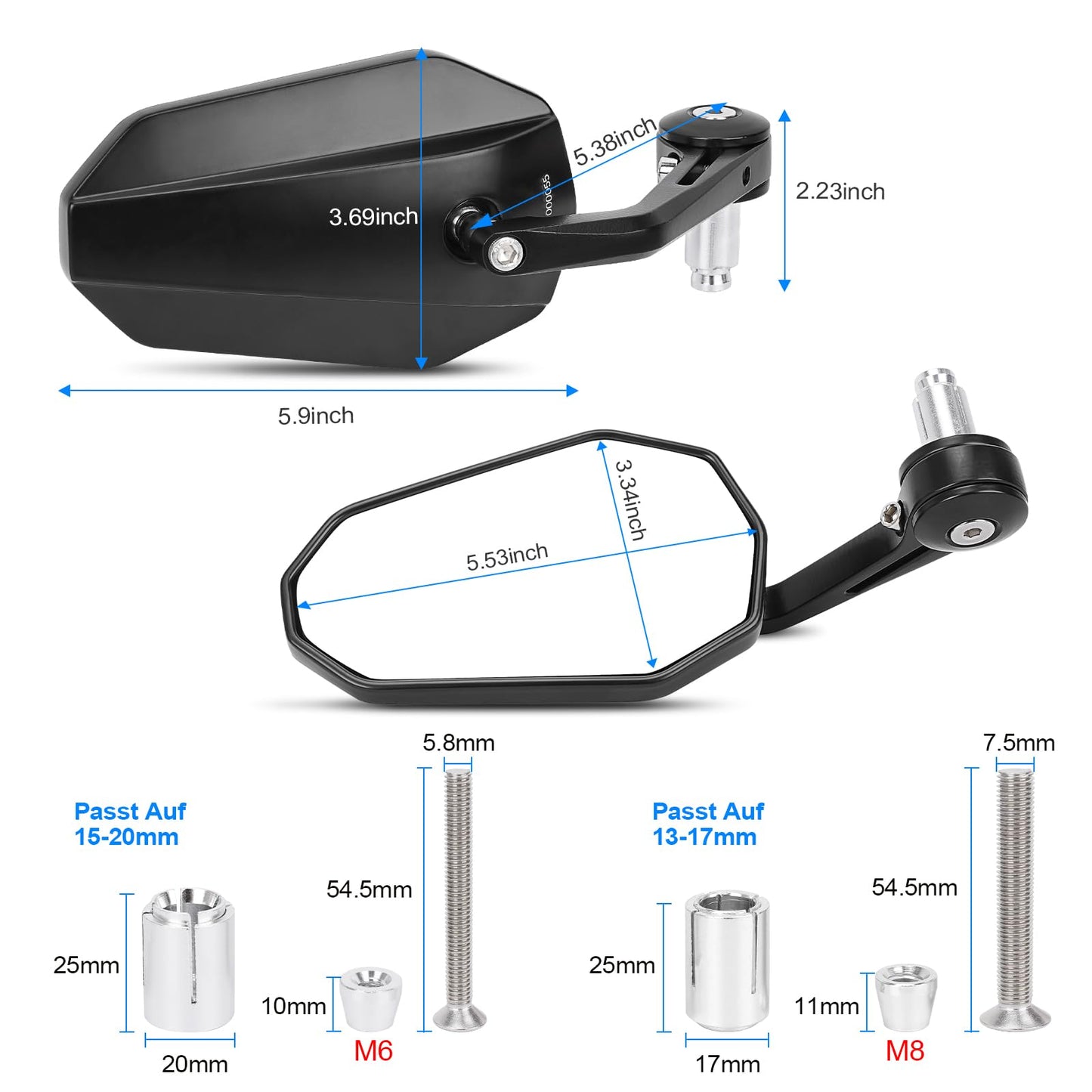 SUPAREE Motorcycle Mirror Universal Motorcycle Rearview Mirror Motorcycle Mirror E-approved 360° Rotatable with Robust Aluminum Alloy Compatible for Scooter Roller ATV (Left and Right)