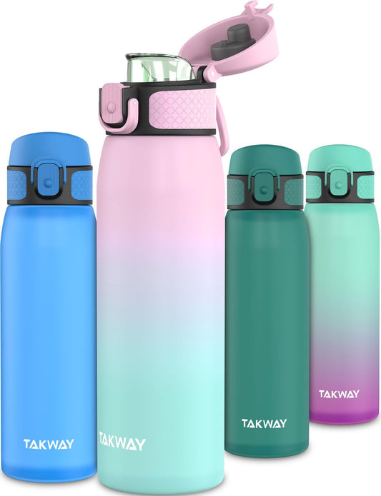 TAKWAY kids' leak-proof water bottle with fruit infuser 600 ml - Tritan, BPA-free - suitable for carbonated drinks - bottle for school, sports (Pink - Turquoise)
