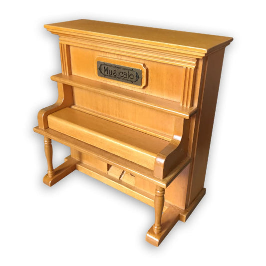 BinkeGG Brown Music Box Wooden Upright Piano Wind-Up Musical Toy with Sankyo Music Mechanism (Option 60 Melodies) (Rock a Bye Baby)