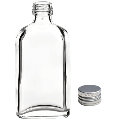 gouveo 80s set glass bottles 50 ml Dana with screw cap silver - mini bottle 0.05 l for filling - glass bottle for liqueur, whisky, schnapps for birthday, wedding (MFD050S)