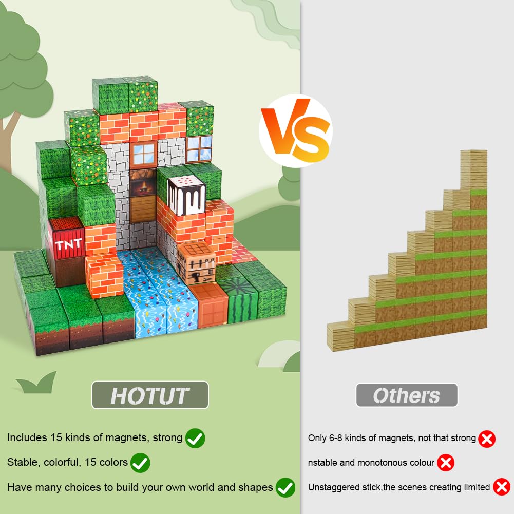 HOTUT Magnetic Building Blocks, 96 Pieces Magnetic Toy, Build Mine Magnetic World Set, Magnet Montessori Toy for Boys Girls