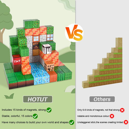 HOTUT Magnetic Building Blocks, 96 Pieces Magnetic Toy, Build Mine Magnetic World Set, Magnet Montessori Toy for Boys Girls