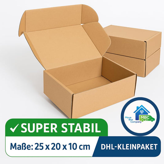 MBC 20s shipping box small, foldable 25 x 20 x 10 cm | Folding box brown | Sturdy and robust | Packet recyclable | Ideal for shipping small goods | DHL compliant size S
