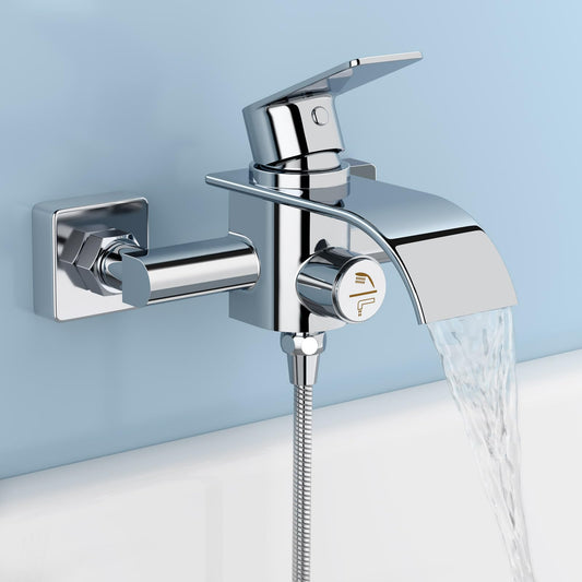 KULACO bathtub faucet waterfall, bathtub faucet mixer with pressure switch, single lever bathtub fixture made of brass, bathroom shower fixture surface-mounted tub faucet for bathroom - chrome