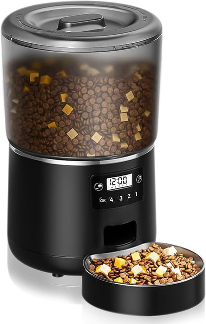 Automatic Pet Feeder 4L, feeder for cats, feeder for pets, feeder for dogs, up to 9 portions/4 meals per day, Anti-Clog & Dual Power Supply Cat Feeder with cat bowl and timer