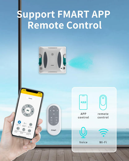 Fmart W6 window cleaning robot with spray function, automatic window robot, powerful 3800pa suction power, 50ml water tank, APP control, automatic path planning