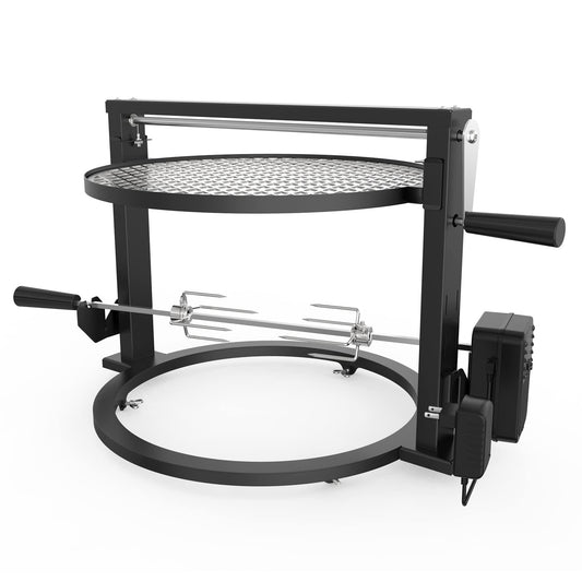 onlyfire Portable Rotisserie Kit for Solo Stove Bonfire 49.6cm Fire Pit, Rotisserie with Motor, 2 Meat Forks, and Adjustable Grill Grate for Camping, Outdoor, BBQ