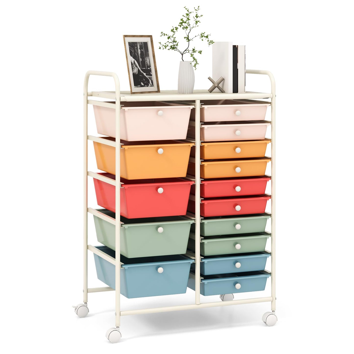 GOPLUS rolling cart with 15 stackable drawers, choose your color. Perfect for organizing your home, bathroom, or office.