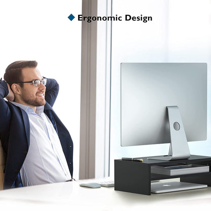 BONTEC Monitor Stand, Desktop Screen Stand, PC Screen Stand with Phone Holder, Ergonomic Laptop Printer Stand with Cable Management for Laptop, Computer, Notebook, iMac, PC, 42CM, Black