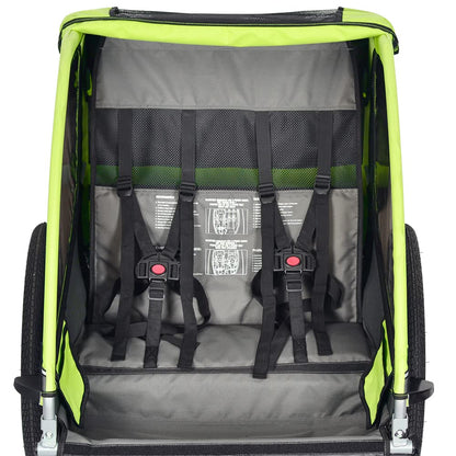 PAPILIOSHOP Mover bike trailer for kids, stroller, anti-wicking, wheel protection barrier, PVC window, 2-seater, 5-point safety harness, padded seat.