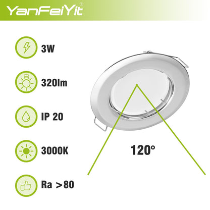 YanFeiYit 5x LED recessed spotlights - Chrome 3 Watt 230V dimmable Ø 52-71 mm cutout - Ceiling spotlight Ceiling recessed spotlight Ceiling spot Ceiling recessed light (Warm white 3000K)