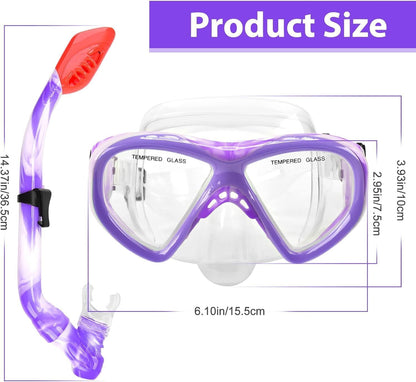 WOVOKA Kids Snorkel Set - Kids Diving Mask with Snorkel Anti-Leak Anti-Fog HD Diving Masks Dry Snorkel for 4-13 year old boys and girls