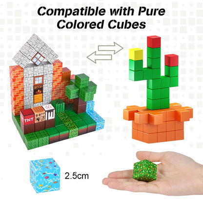 HOTUT Magnetic Building Blocks, 96 Pieces Magnetic Toy, Build Mine Magnetic World Set, Magnet Montessori Toy for Boys Girls