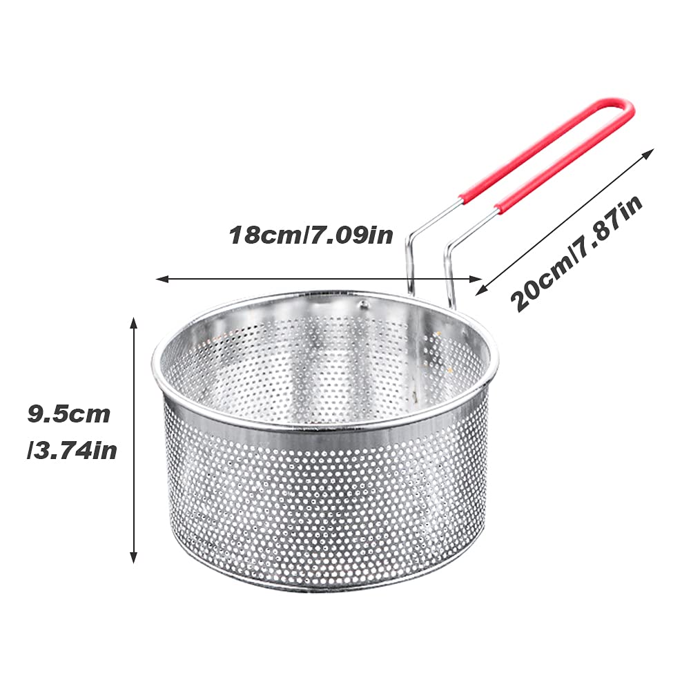 DASNTERED Deep Fryer Basket with Handle, Long Handle Fry Basket Universal Stainless Steel for Pot Round Food Strainer Basket, 18 cm