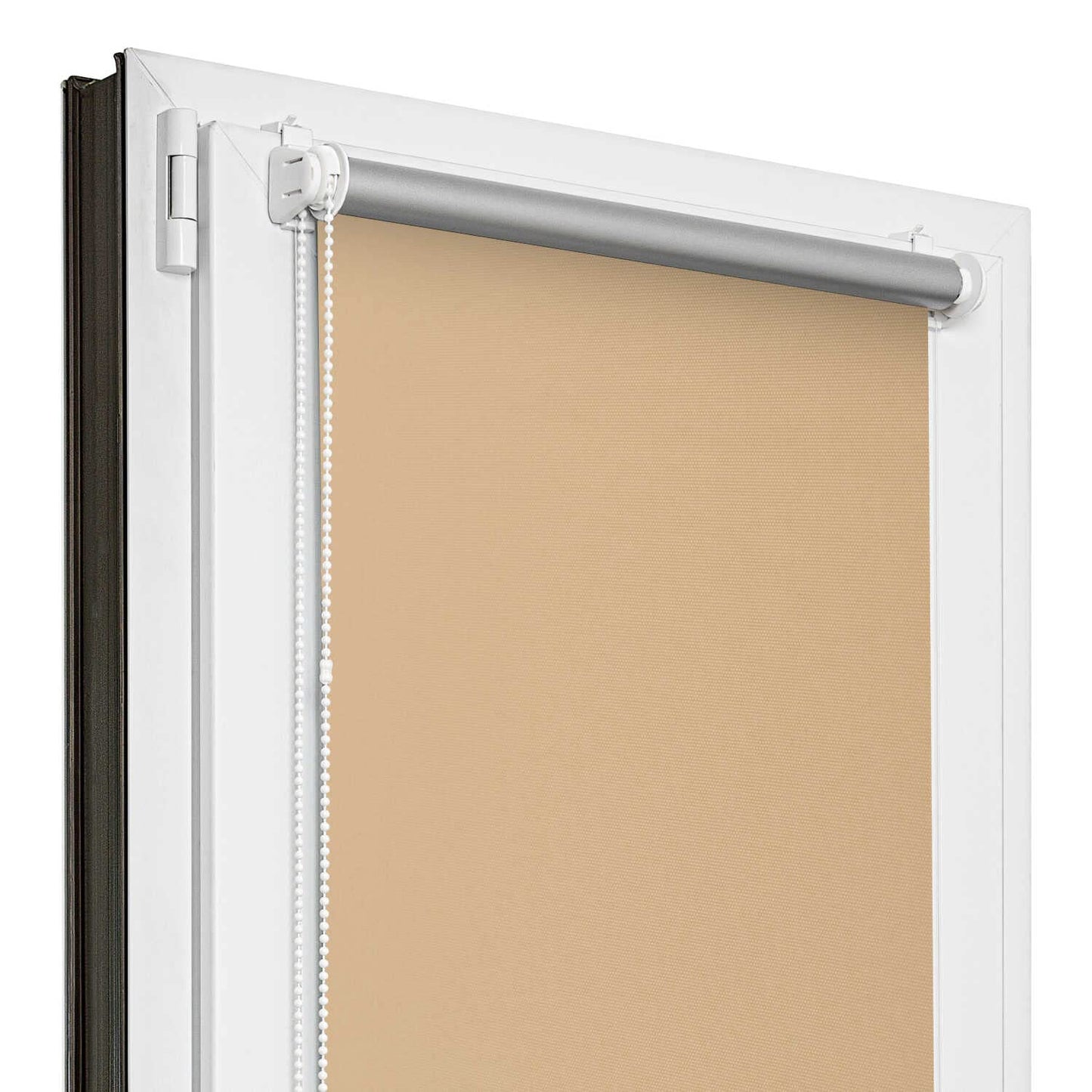 Estika blackout roller blind thermal roller blind without drilling - 145 cm x 120 cm - Beige - 13 fabric colors, roller blinds for windows without drilling, clamp fix roller blinds for windows inside (145 cm fabric width)