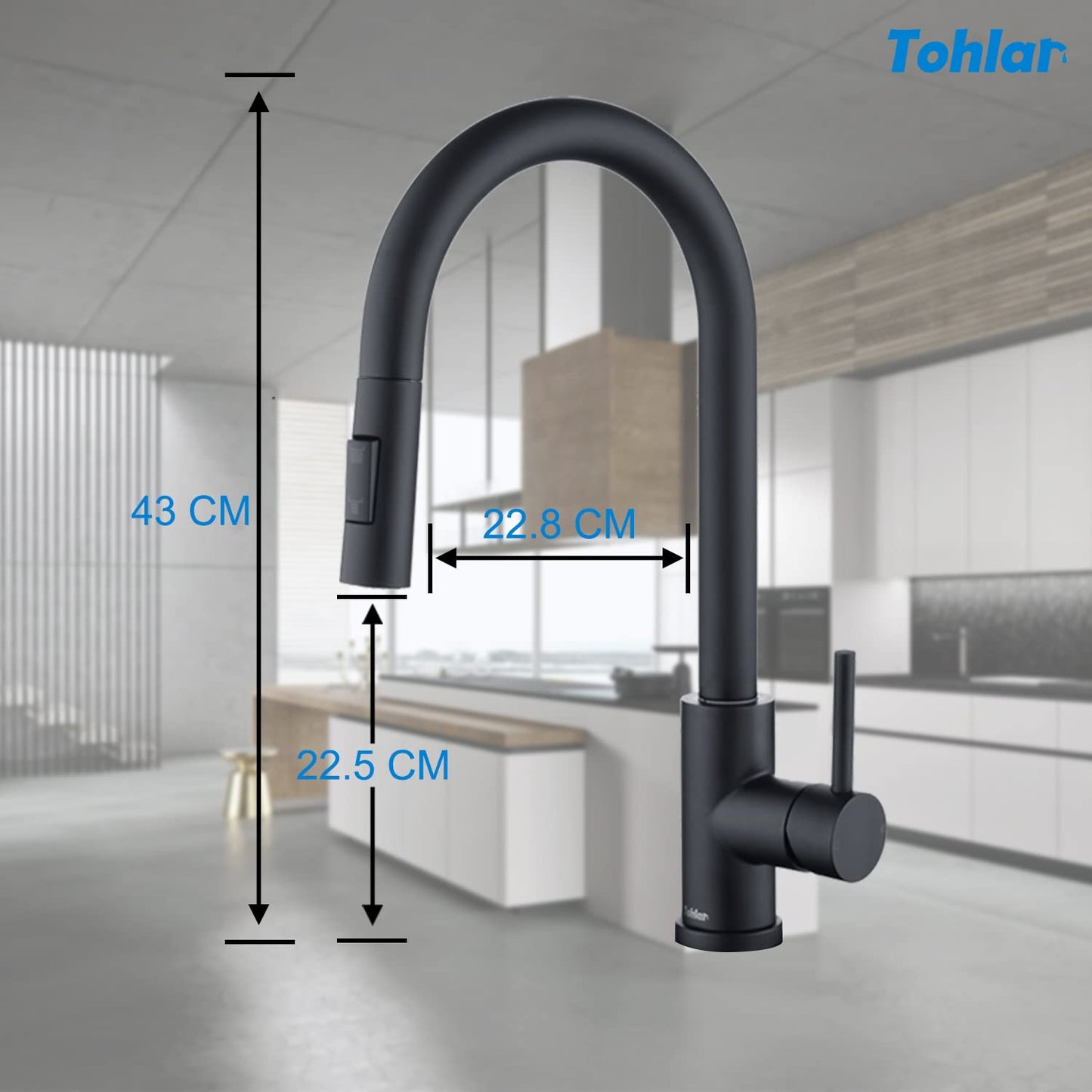 Tohlar Kitchen Faucet Black, High Pressure Pull-out 360° Swivel Kitchen Faucet Stainless Steel, Modern Single Handle Sink Faucet