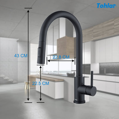 Tohlar Kitchen Faucet Black, High Pressure Pull-out 360° Swivel Kitchen Faucet Stainless Steel, Modern Single Handle Sink Faucet