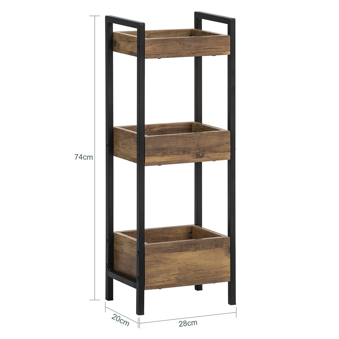 SoBuy bathroom cabinet with 3 sturdy shelves, narrow MDF bathroom cabinet, bathroom furniture commode up to 30kg capacity, freestanding wood-colored bathroom shelf for small bathrooms 28x20x74cm FRG226-F