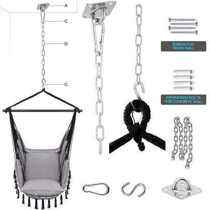 Outdoor & indoor hanging swing chair with 2 pillows & bag, XXL hanging chair for kids & adults up to 330 lbs, hammock swing for living room, bedroom, garden, terrace.