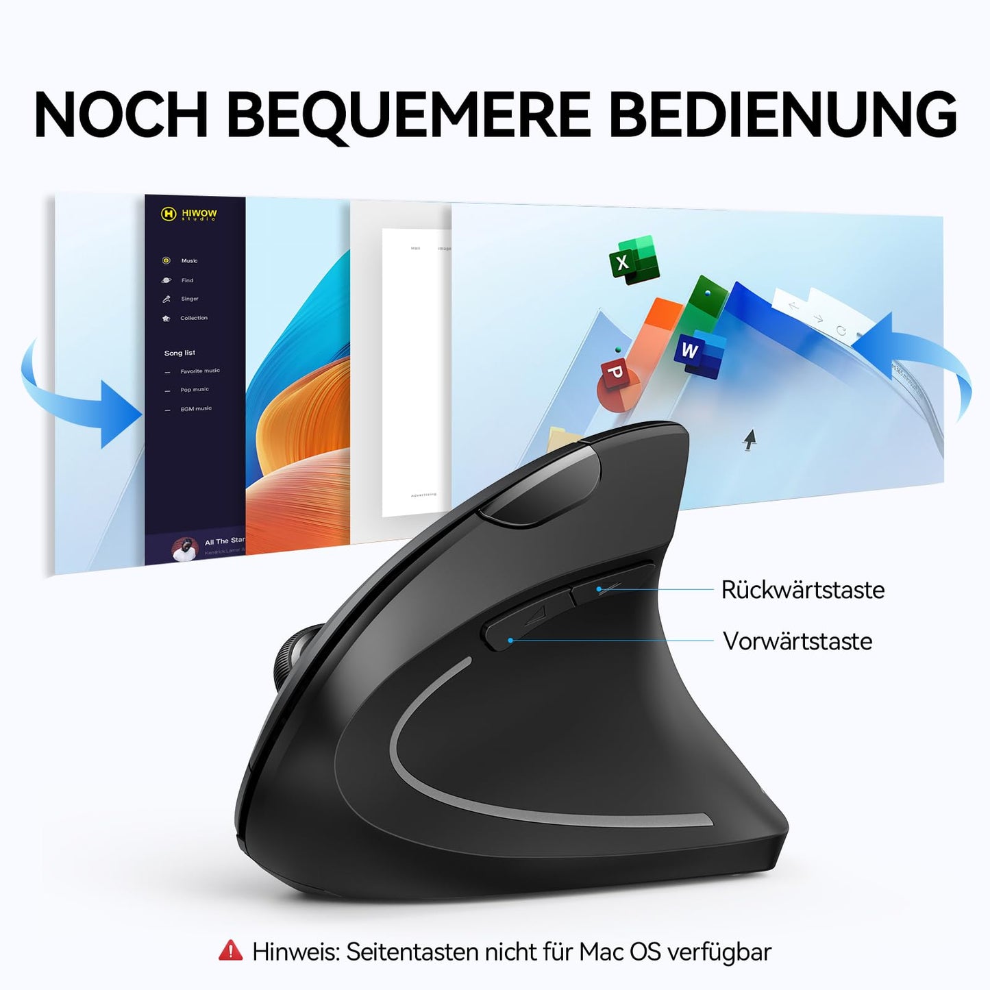 TECKNET Ergonomic Mouse, Wireless Bluetooth Vertical Mouse(BT 5.0+BT 3.0+2.4G), 6 Adjustable Levels up to 4800 DPI, Optically Quiet Wireless Mouse for Laptop/PC/Mac/Tablet/iPad(Win/Android/iOS), 6 Buttons