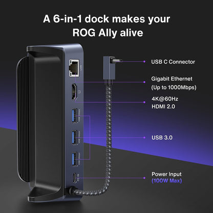 iVANKY 8-in-1 ROG Ally X Dock with HDMI 2.1 4K@144Hz, 1Gbps Ethernet, 3*USB-A 3.0, 100W USB-C charging, Docking Station compatible with ASUS ROG Alloy X/Lenovo Legion go/Valve Steam Deck OLED/MSI Claw