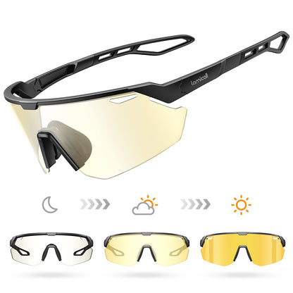 Lamicall cycling glasses for men, quick glasses for women - [3S self-tinting] [28g TR-90 ultralight] cycling sunglasses with adjustable nose pads & temples, UV400 running glasses sports glasses for cycling/running.