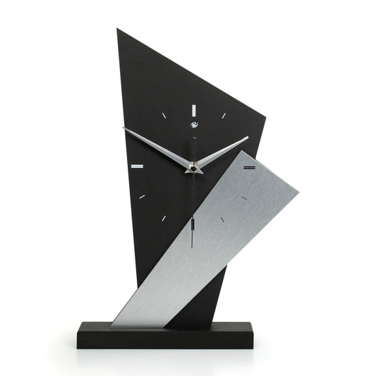 Creative Feather Designer Table Clock "Square" made of wood - Black desk clock in a modern metallic look without ticking (quiet radio clock movement)